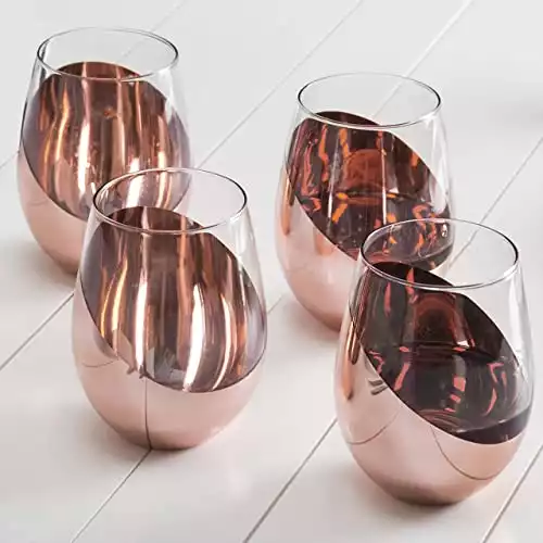 Copper Accent Stemless Wine Glasses